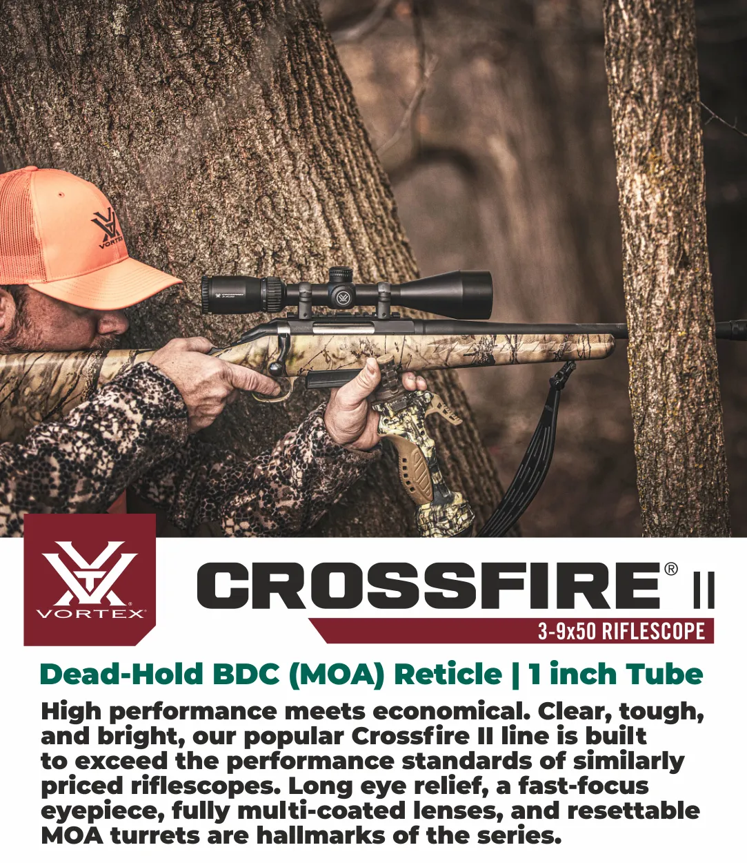 Vortex Crossfire II 3-9x50 BDC 1in Tube Black (CF2-31011) Riflescope w/ Wearable4U Bundle