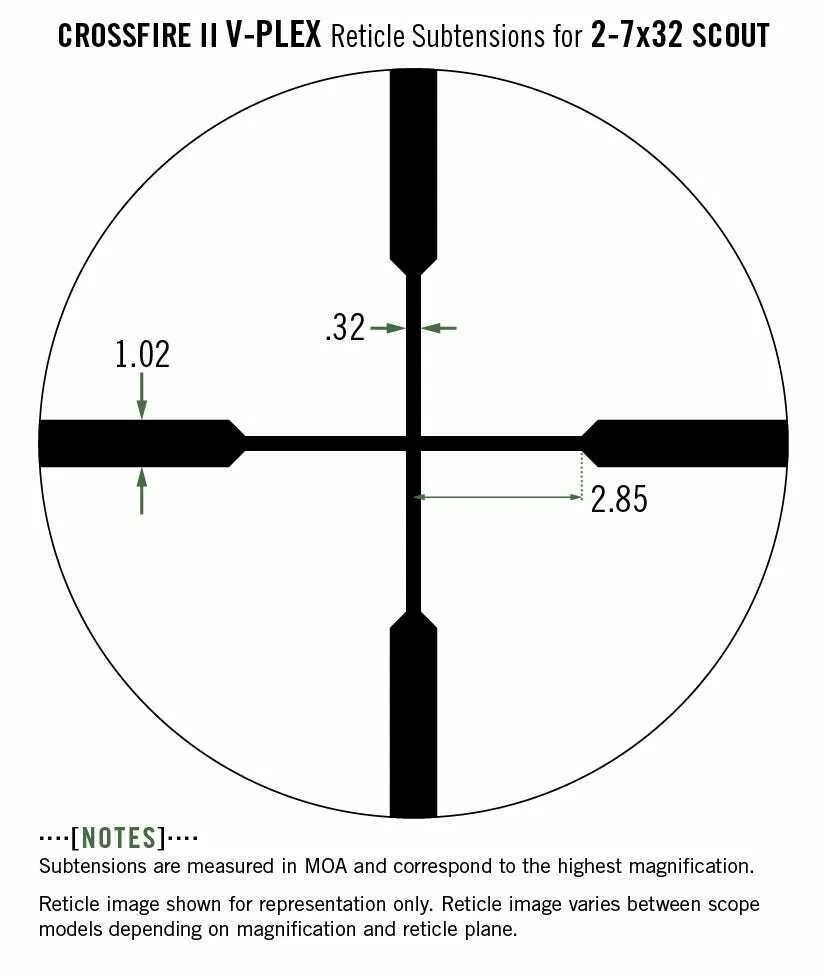 Vortex Optics Crossfire II 2-7x32 Scout, SFP, 1-inch Tube Riflescope V-Plex Reticle with Free Hat and Vortex Optics Rings Bundle
