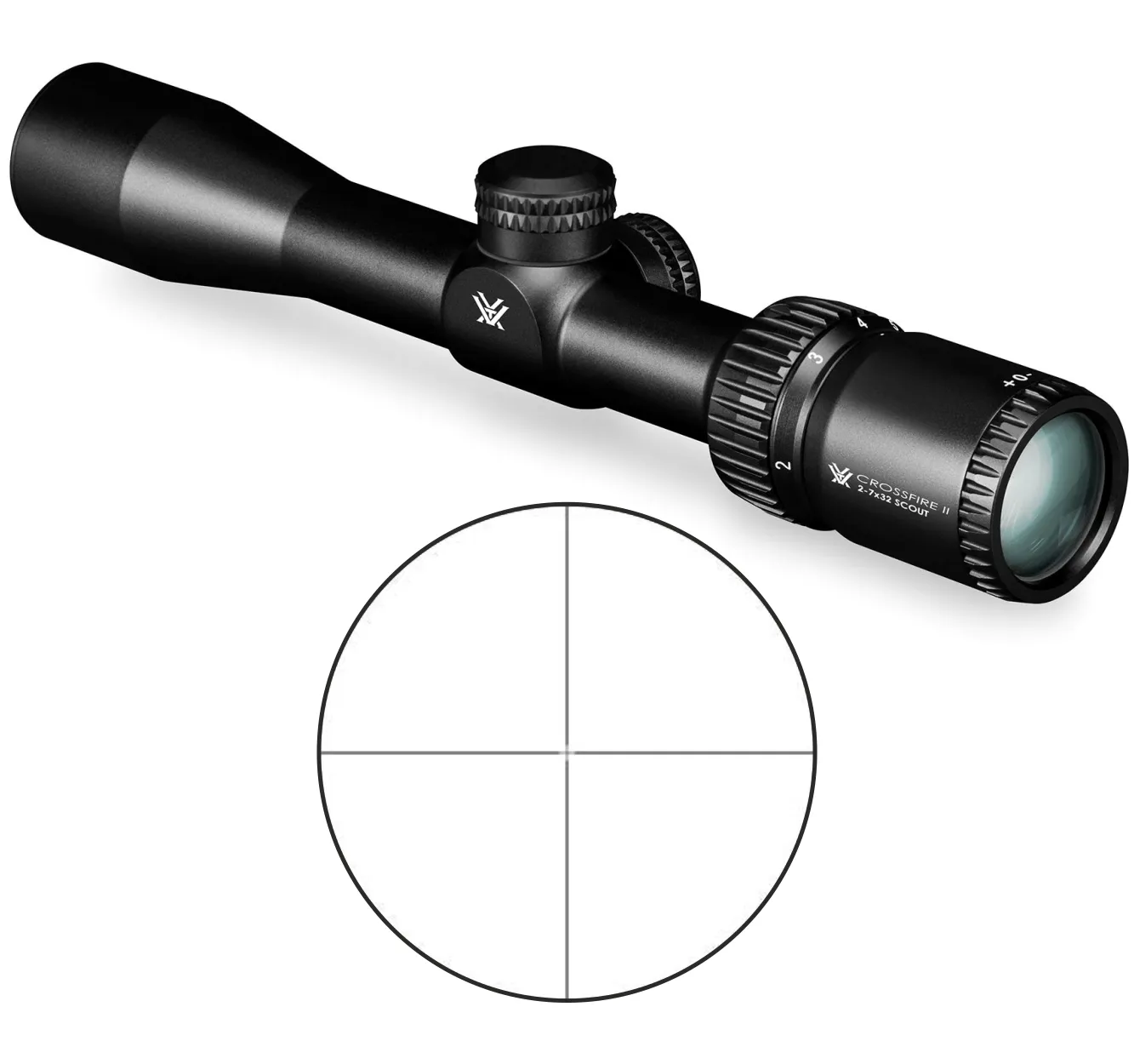 Vortex Optics Crossfire II 2-7x32 Scout, SFP, 1-inch Tube Riflescope V-Plex Reticle with Free Hat and Vortex Optics Rings Bundle