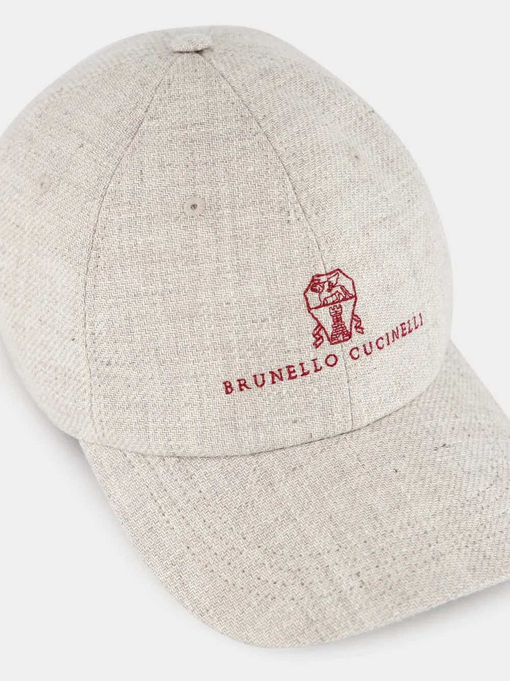 White Diagonal Baseball Cap with Embroidered Logo