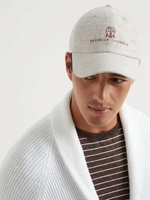 White Diagonal Baseball Cap with Embroidered Logo