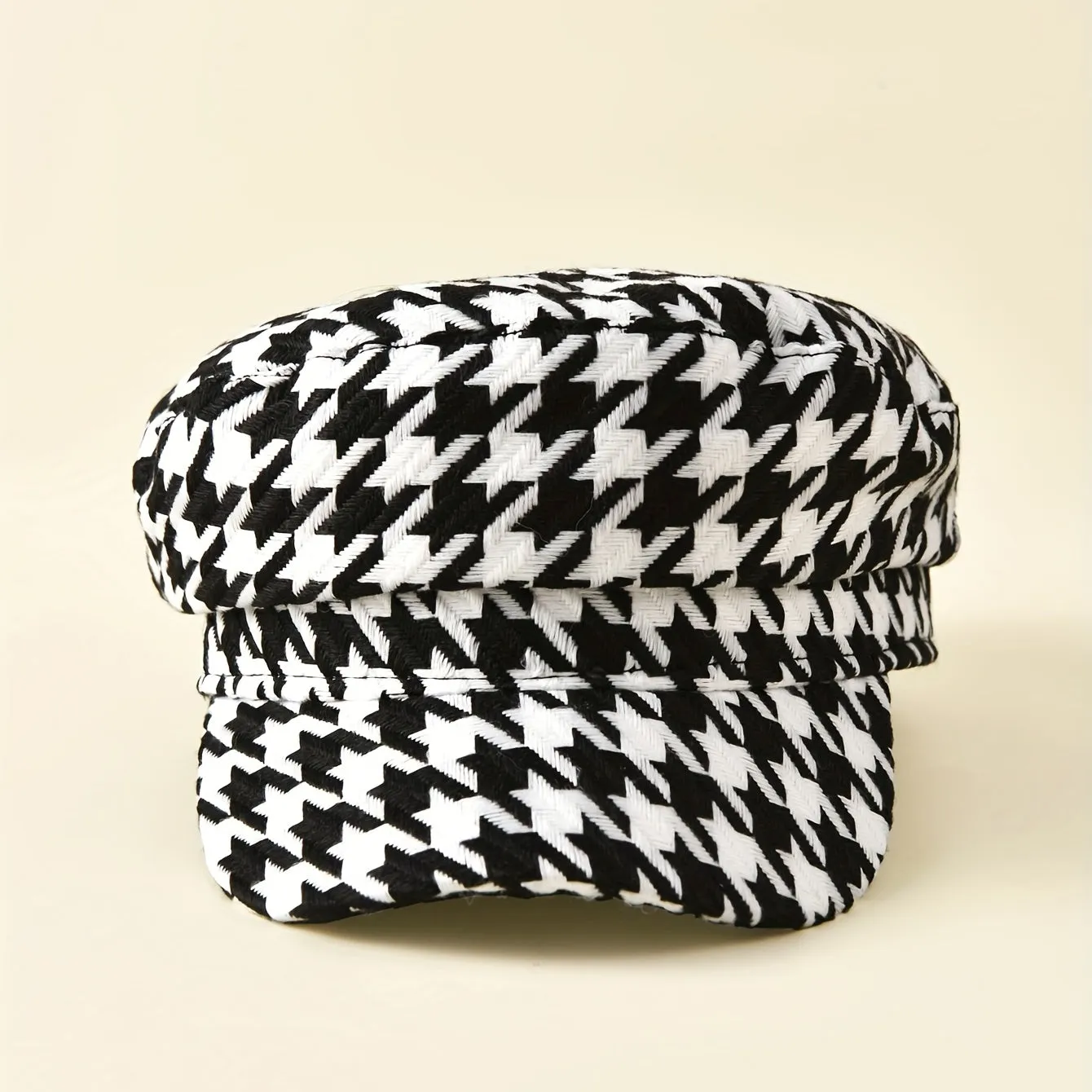 Womens Elegant Breton Cap - Breathable, Lightweight, Woven Polyester Construction - Classic Houndstooth Newsboy Style Military Hats for Everyday Wear