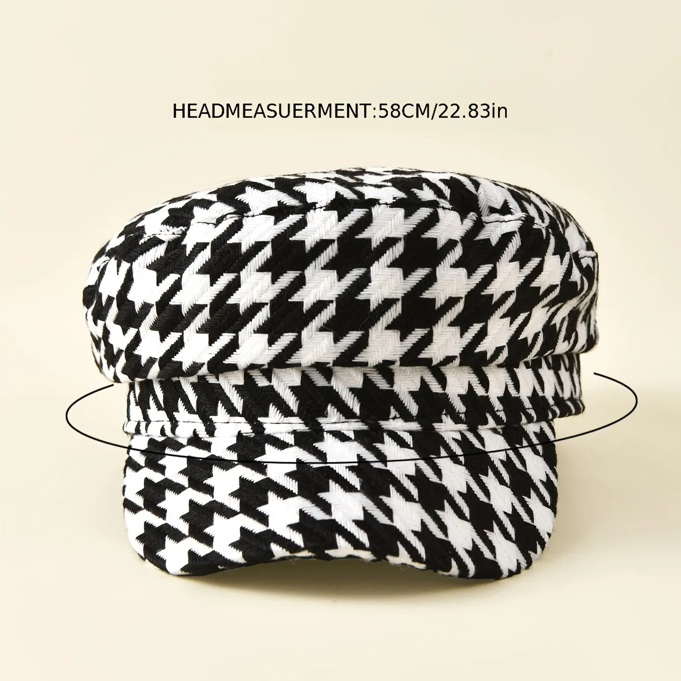 Womens Elegant Breton Cap - Breathable, Lightweight, Woven Polyester Construction - Classic Houndstooth Newsboy Style Military Hats for Everyday Wear