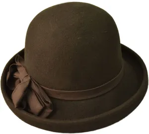 Women's Vintage Wool Felt Cloche Hat - Brown