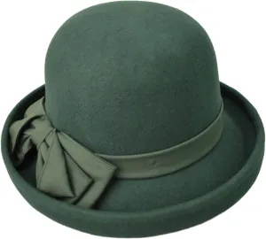 Women's Vintage Wool Felt Cloche Hat - Green